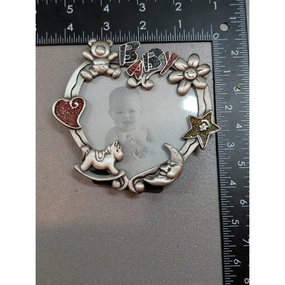 Design Impressions Pewter Baby Photo Frame Heart Teddy Bear Rocking Horse 10739